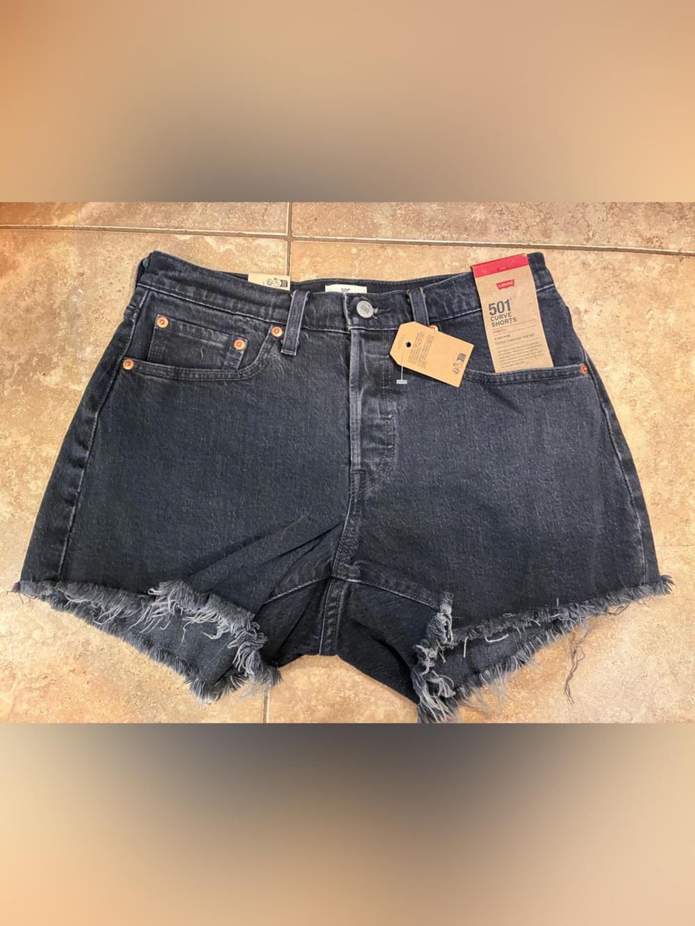 Levi’s 501 Curve Black Denim Shorts | Size 30 | NWT | Distressed Raw Hem
